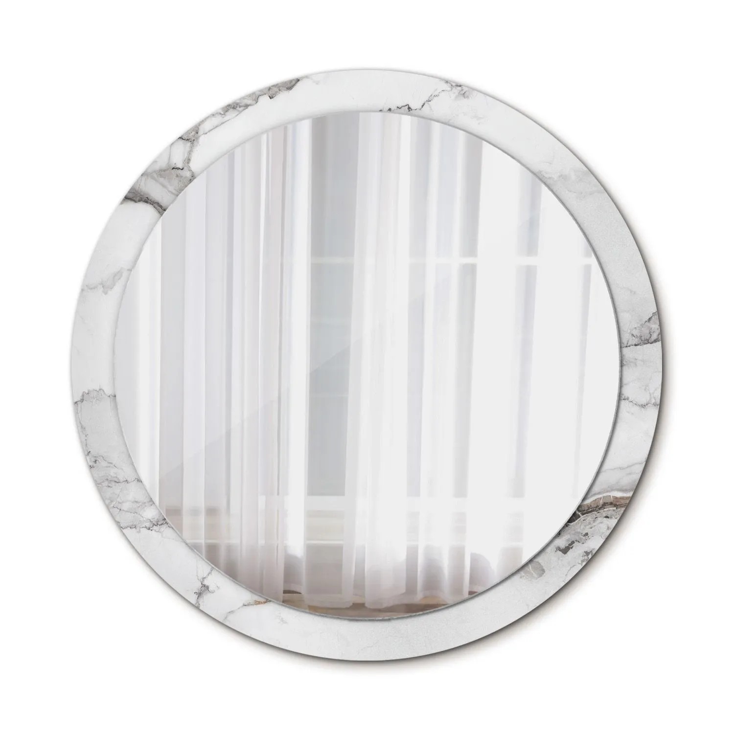 Tulup Bedruckte Spiegel Weißer Marmor 100x100 cm Runder Spiegel mit Dekoration Dekorativer Spiegel Spiegel Ornamente