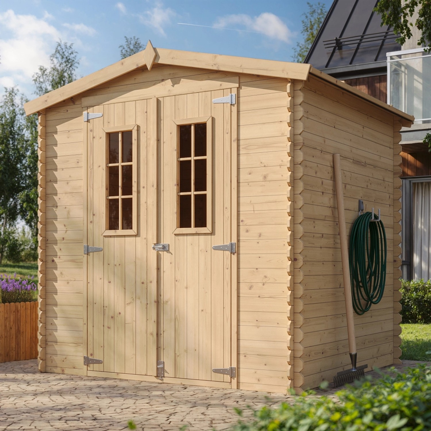 Timbela Holz-Gartenhaus M343C+M343G 3,53 m² mit kleinen Fenstern und Boden