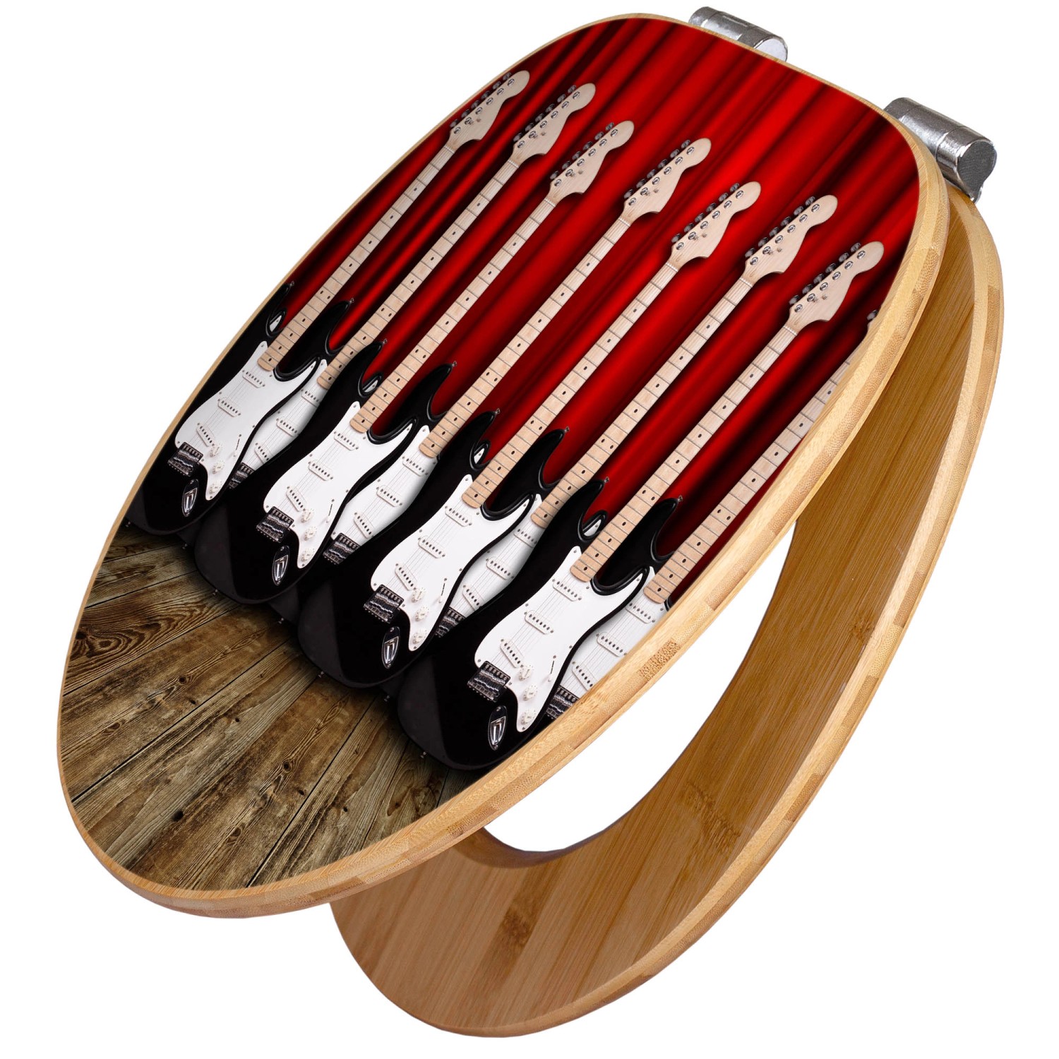 Banjado Design WC Sitz Bambus Holz Toilettendeckel Mit Absenkautomatik Klodeckel WC-Sitz Soft Close Mit Motiv E-Gitarren