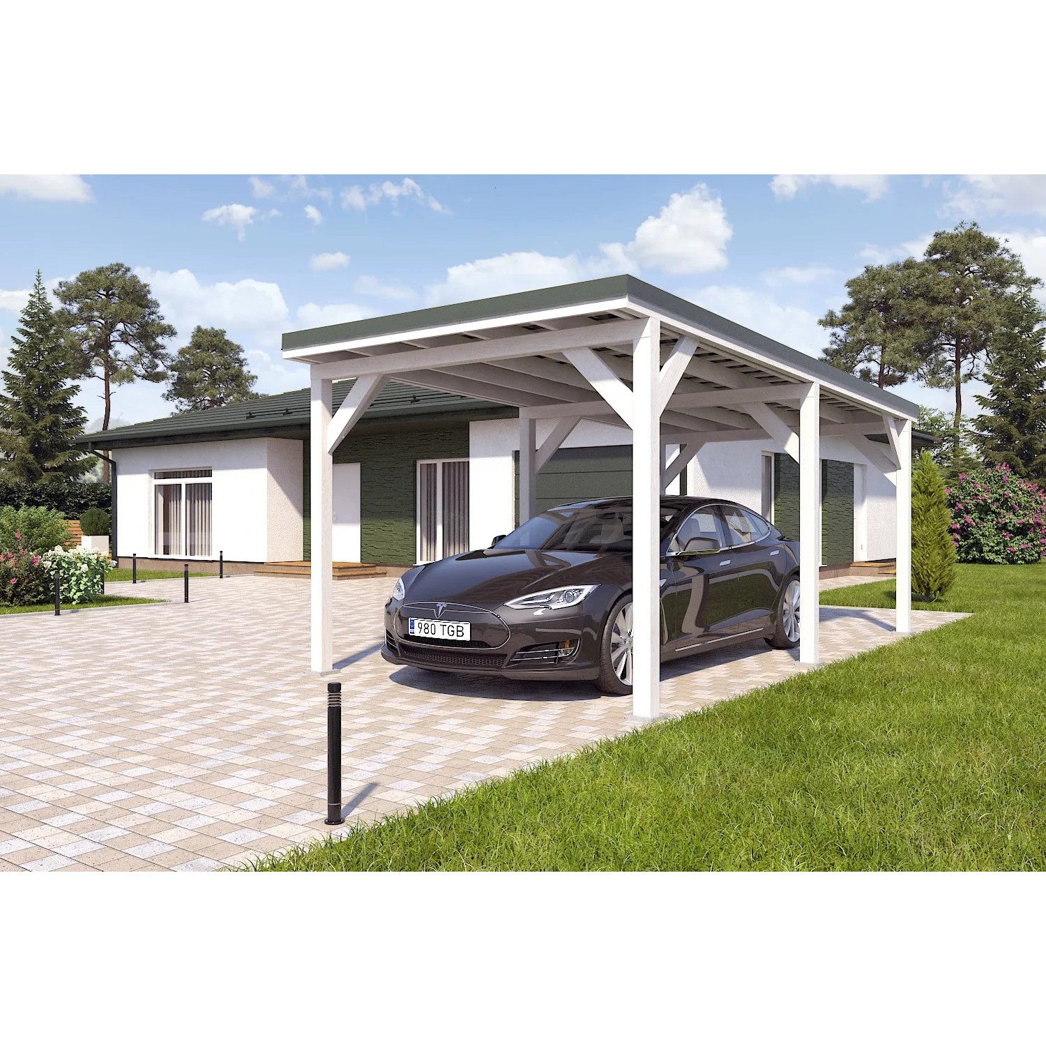 Holzbrüder Carport Ralf 18m² Reinweiß-Dornengrün