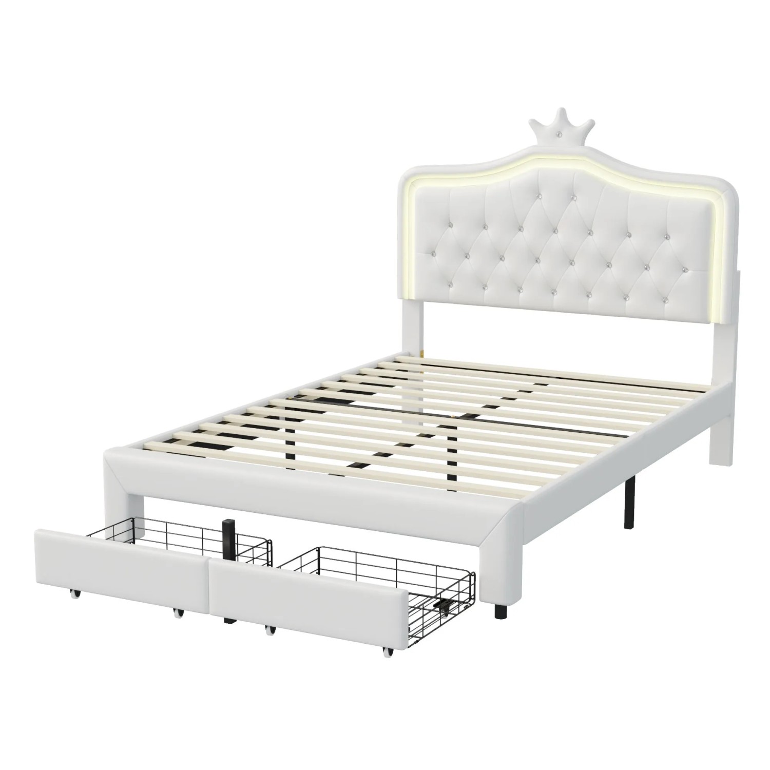 PXloue Polsterbett 140x200cm mit LED-Beleuchtung und Schublade&LED-Beleuchtung Kunstleder Weiß