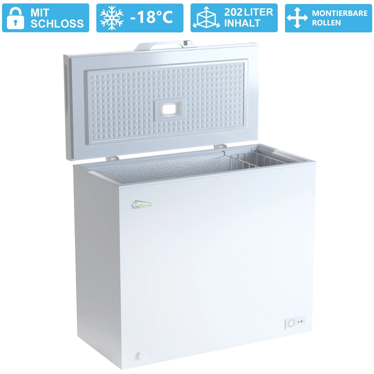 Tronitechnik Gefriertruhe Kühltruhe Borgar Pro Mit 2In1 Gefrier- Und Kühlfunktion, 210 Liter 223Kwh/Jahr, Led-Licht