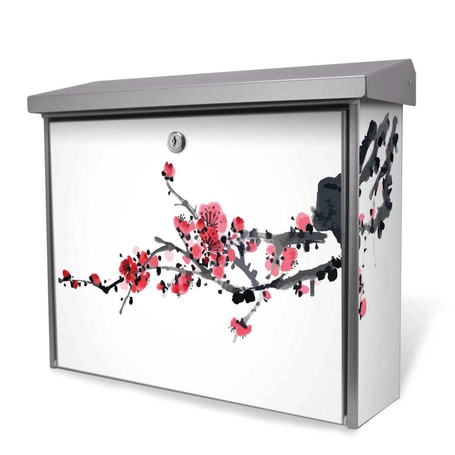 Banjado Briefkasten Edelstahl 38.5x31.5x12cm Ohne Zeitungsfach Inkl. Montagematerial Motiv Japanische Blüten 2
