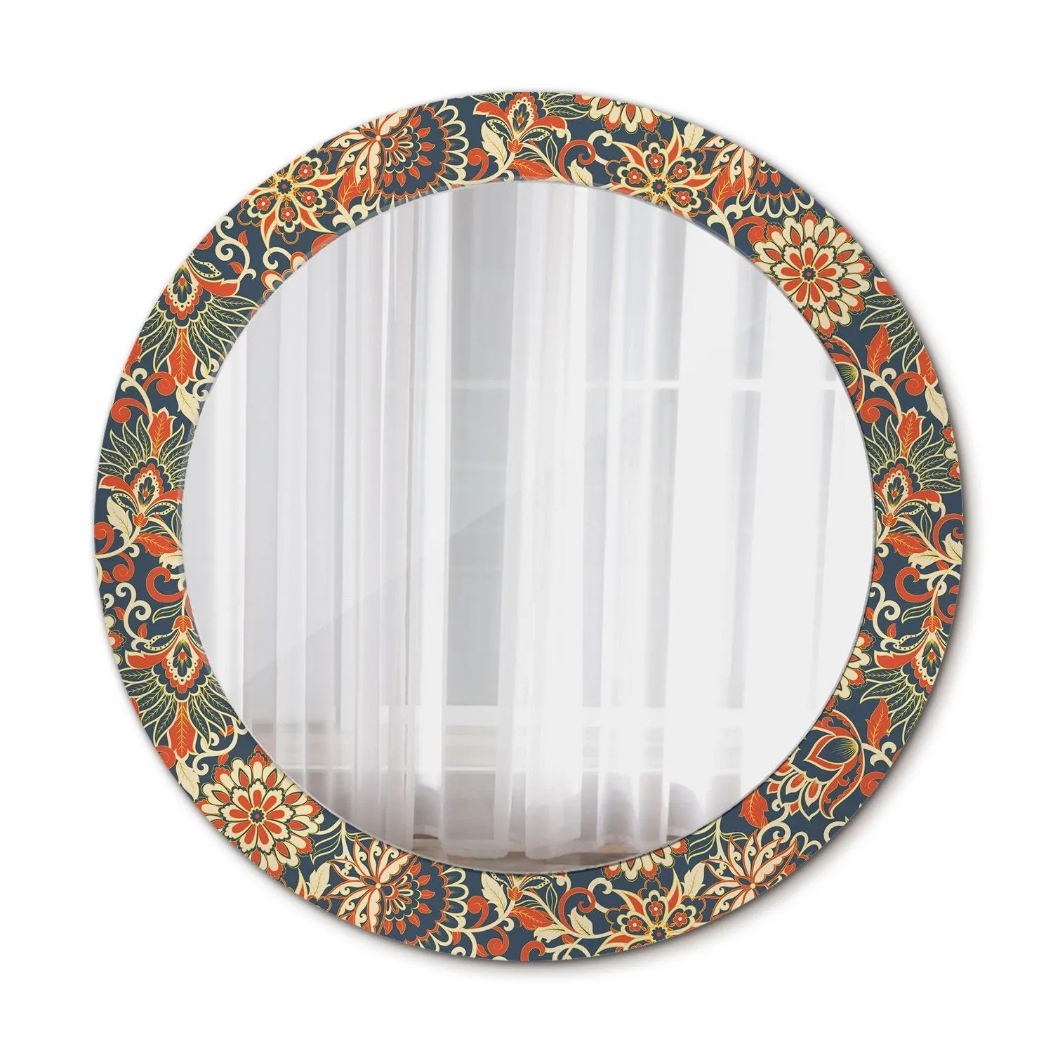 Tulup Spiegel mit Aufdruck Retro Blumen 70x70 cm Runder Spiegel mit Dekorativem Aufdruck Spiegel mit Zierrahmen Spiegel mit Ornamenten