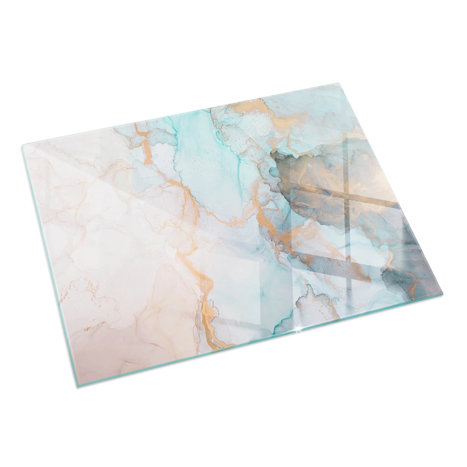 Tulup Glasplatte für Kamin Abstraktes Flüssiges Muster Glasplatte unter Kamin Rechteck 60x40 cm Türkis Glasplatte für Kamin Glas unter Kamin