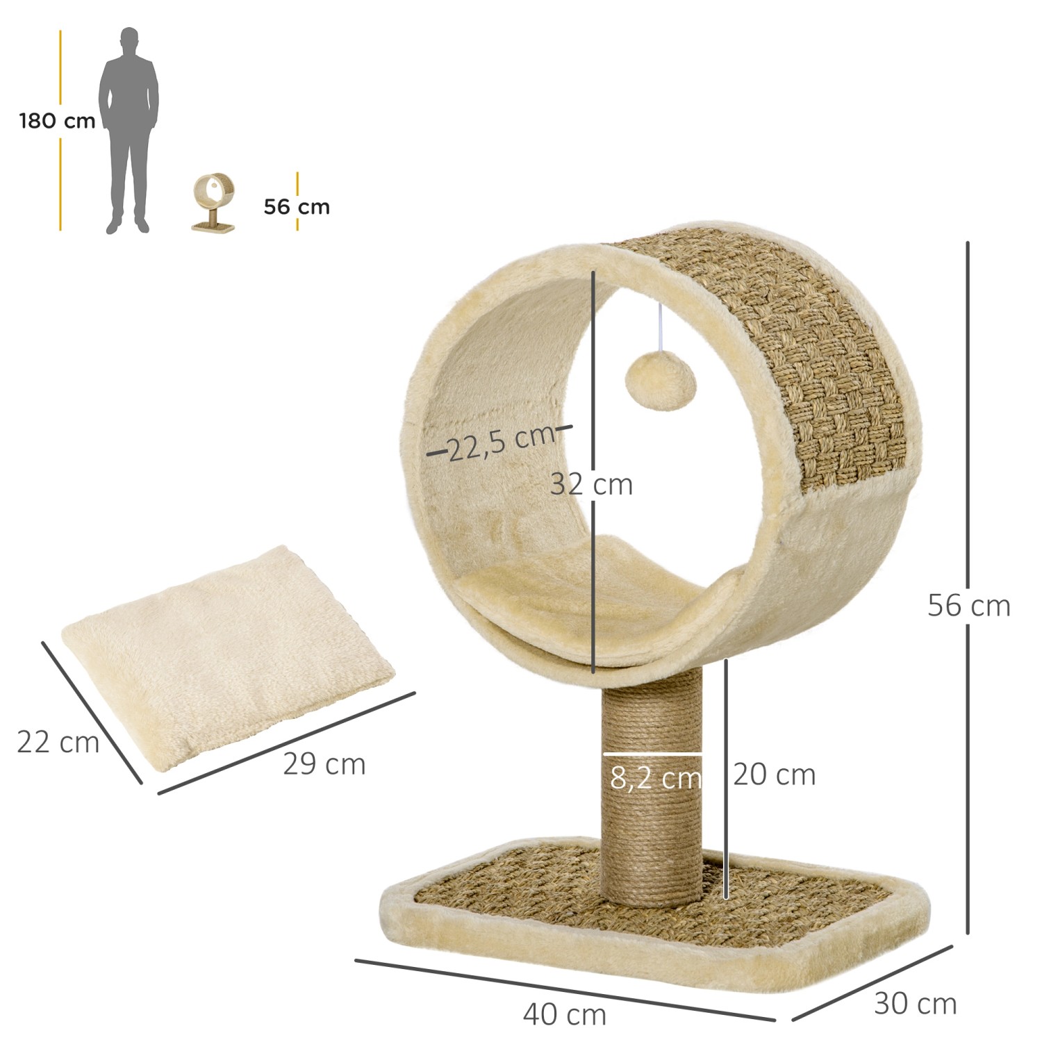 PawHut Katzenkratzbaum Klein Jute 40 x 30 x 56 cm