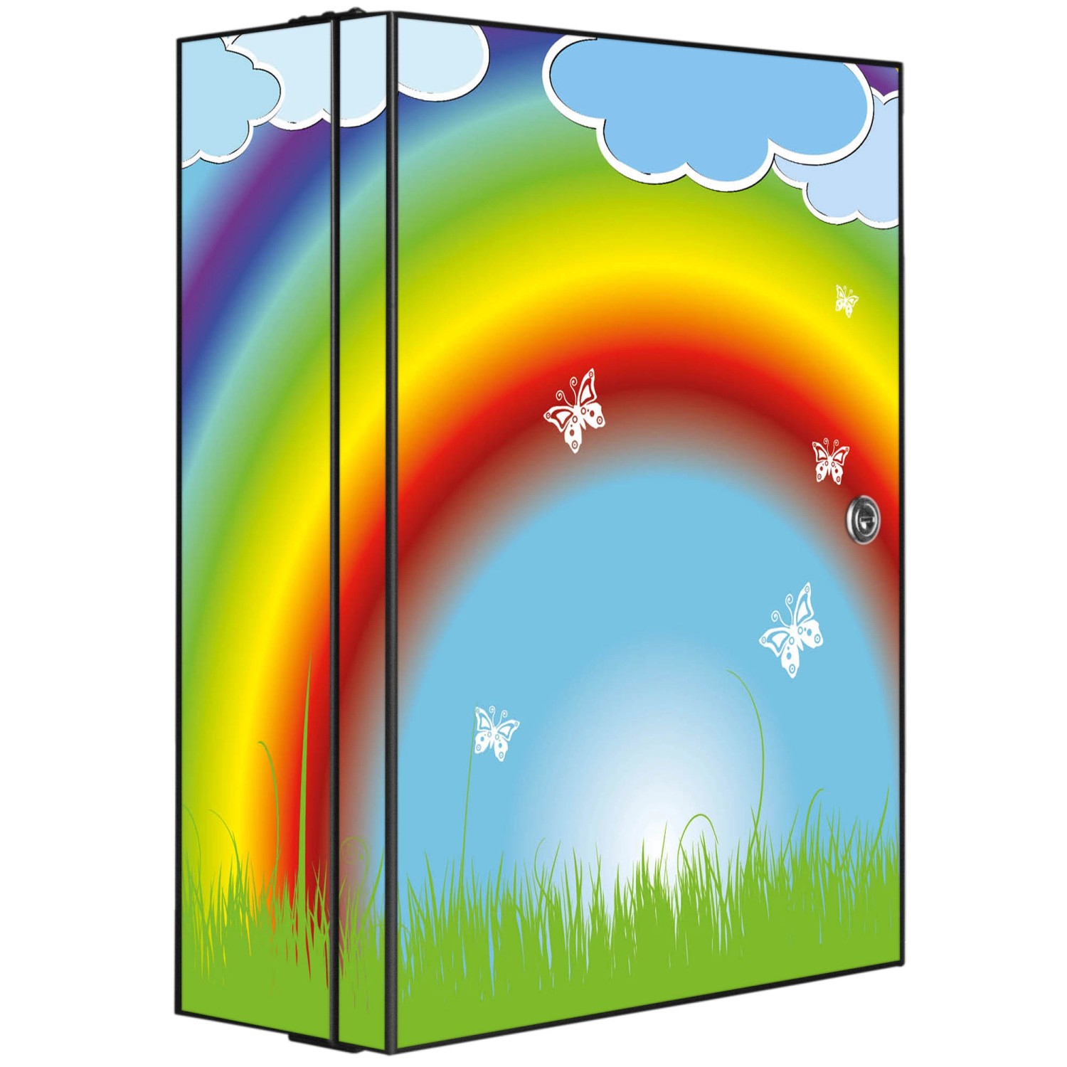 Banjado XXL Medizinschrank Abschliessbar 35x46x15cm Arzneischrank Anthrazit Aus Metall Mit Motiv Regenbogen
