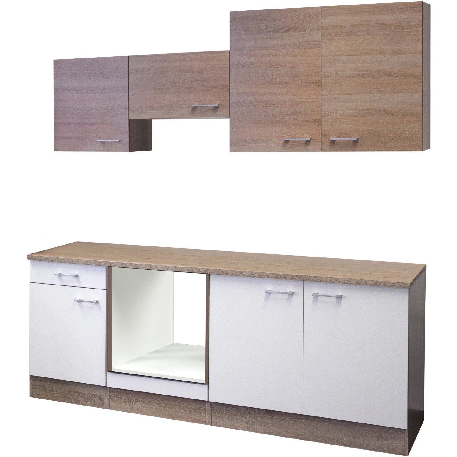 Flex-Well Küchenzeile 210 cm ohne E-Geräte Florida Weiß - Sonoma Eiche