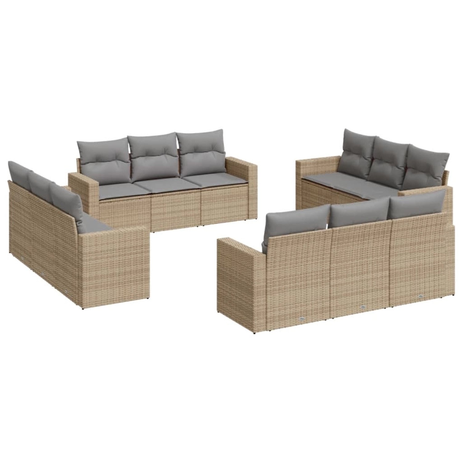 vidaXL 12-tlg Garten-Sofagarnitur mit Kissen Beige Poly Rattan Modell 40