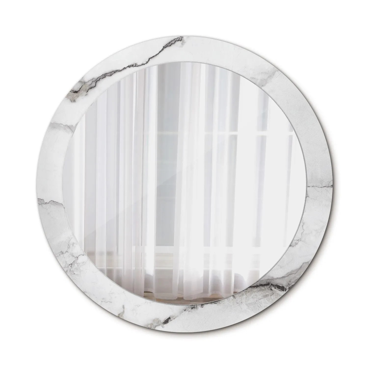 Tulup Bedruckter Spiegel Weißer Marmor 90x90 cm Runder Spiegel Bedrucktem Rahmen Dekorative Spiegel Spiegel mit Ornamenten