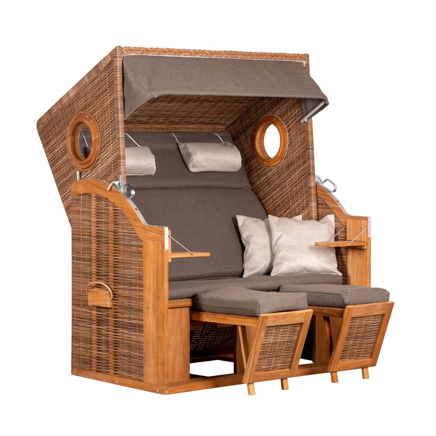 Natur24 Strandkorb PURE Wave XL 140 x 80 x 160 cm Teak Griseum 71196183