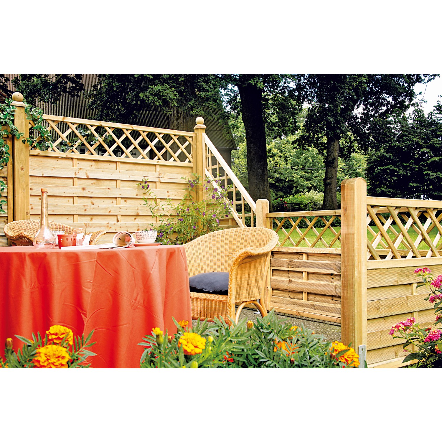 T & J Sichtschutzzaun Maxi-Massiv-Ranki Ecke Grün 90 x 180/90 cm