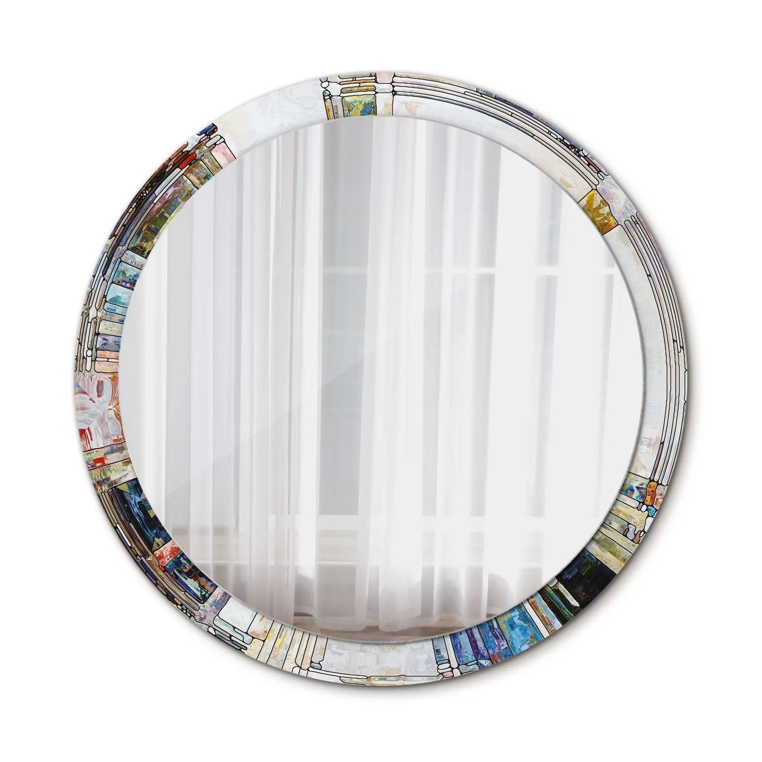 Tulup Spiegel mit Motivdruck Buntglas 100x100 cm Runder Spiegel Aufdruck Spiegel Ornament Spiegel Ornamente
