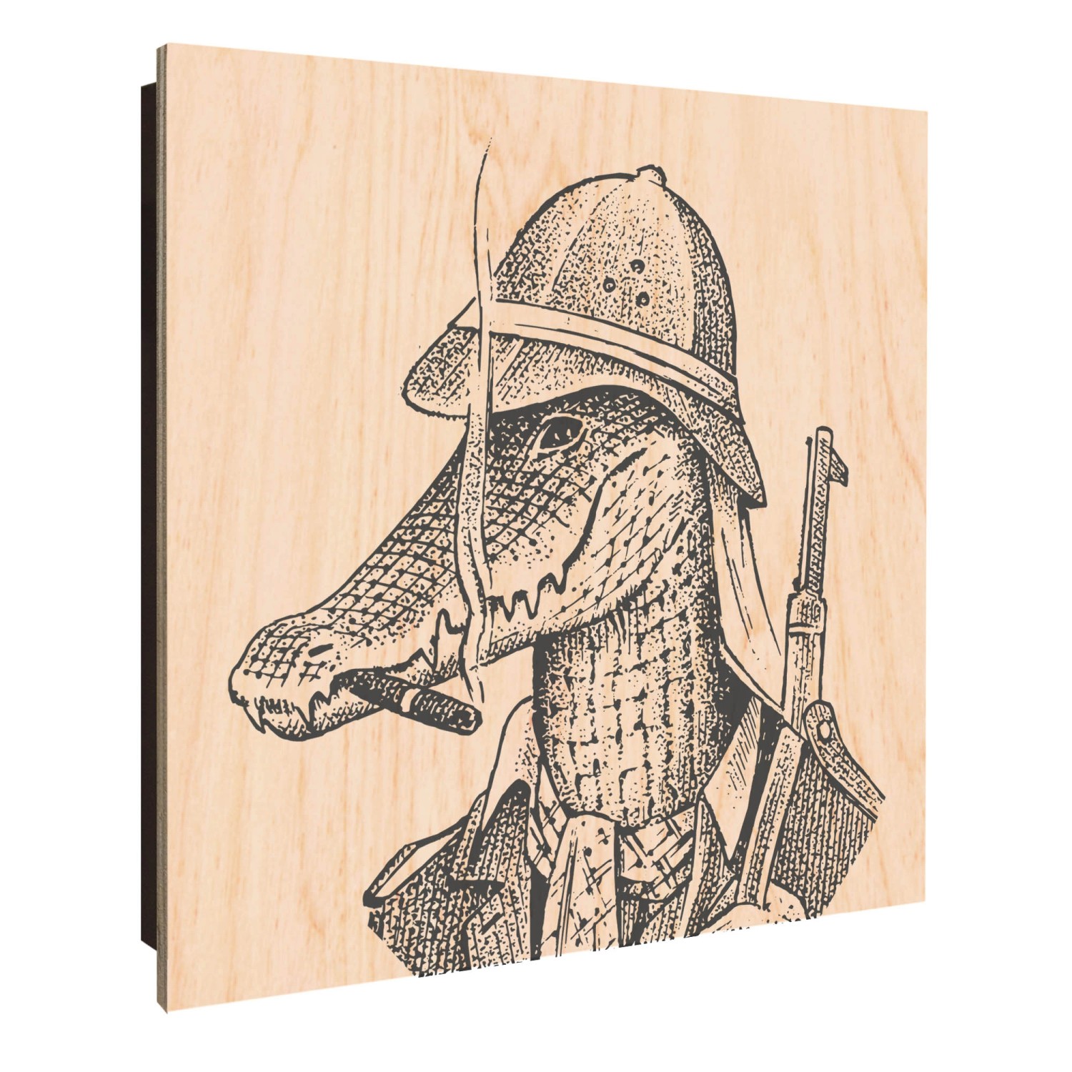 Banjado Großer Schlüsselkasten Holz 30x30cm Schwarz Scharnier Links 50 Haken Schlüsselaufbewahrung Holz Motiv Herr Krokodil 2