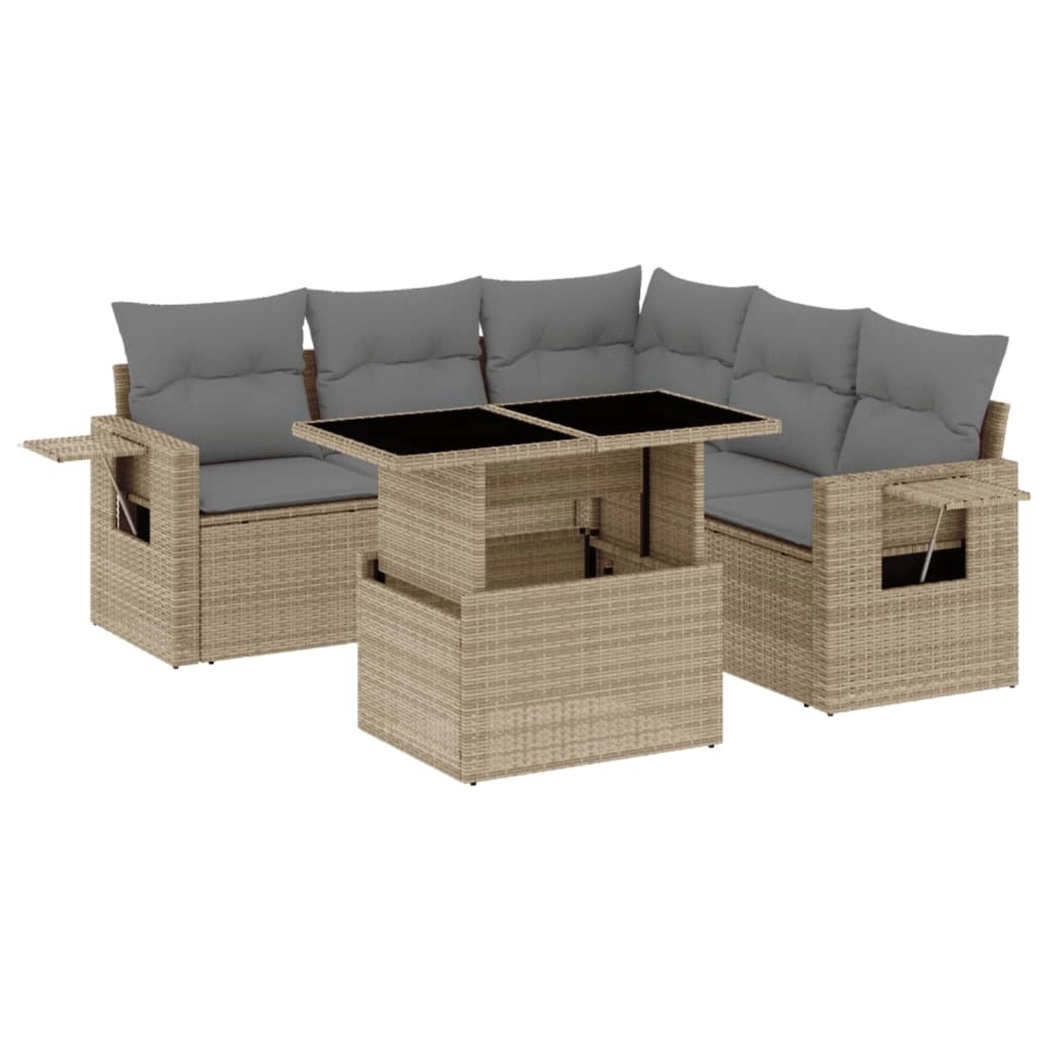 vidaXL 6-tlg. Garten-Sofagarnitur mit Kissen Beige Poly Rattan