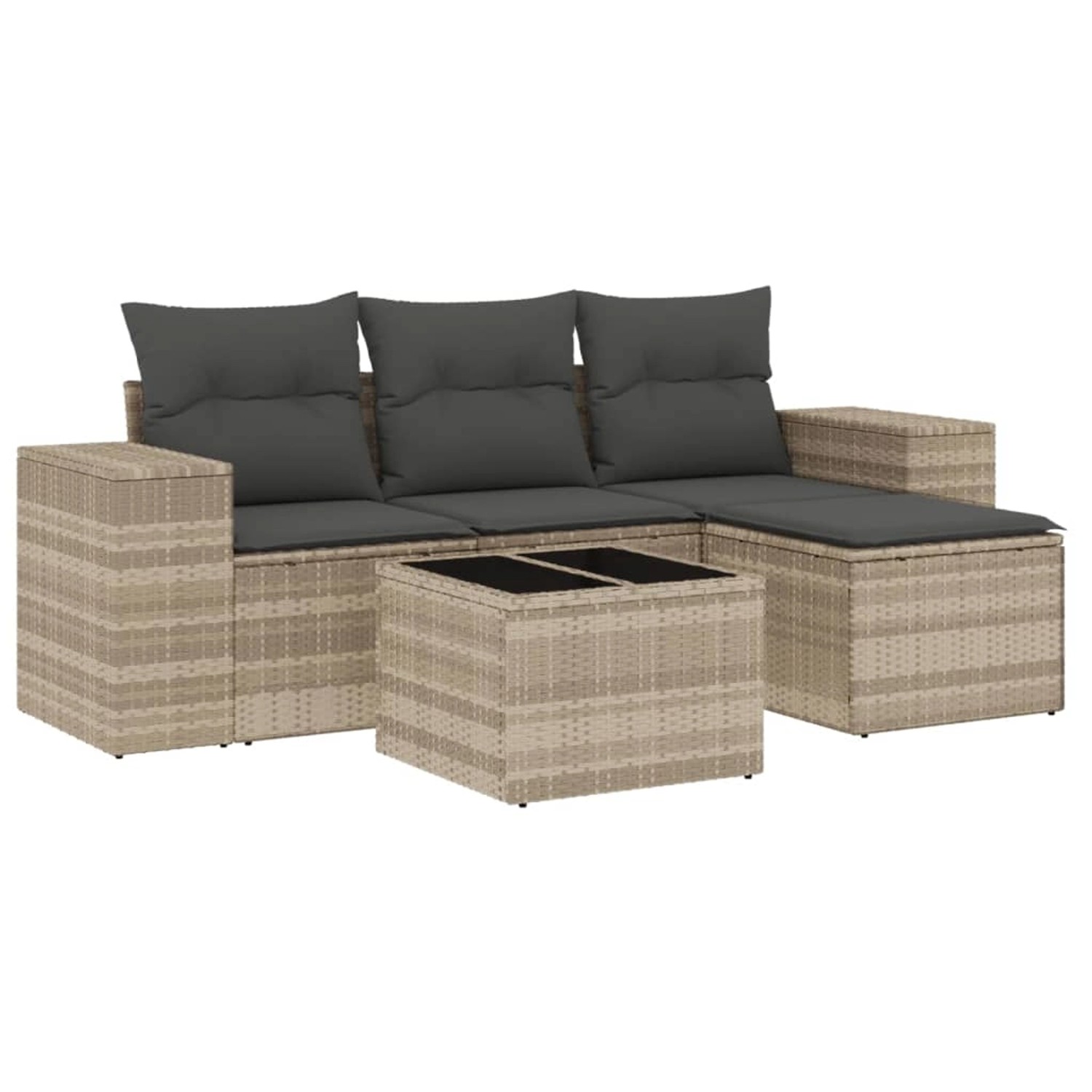vidaXL 5-tlg Garten-Sofagarnitur mit Kissen Hellgrau Poly Rattan Modell 16