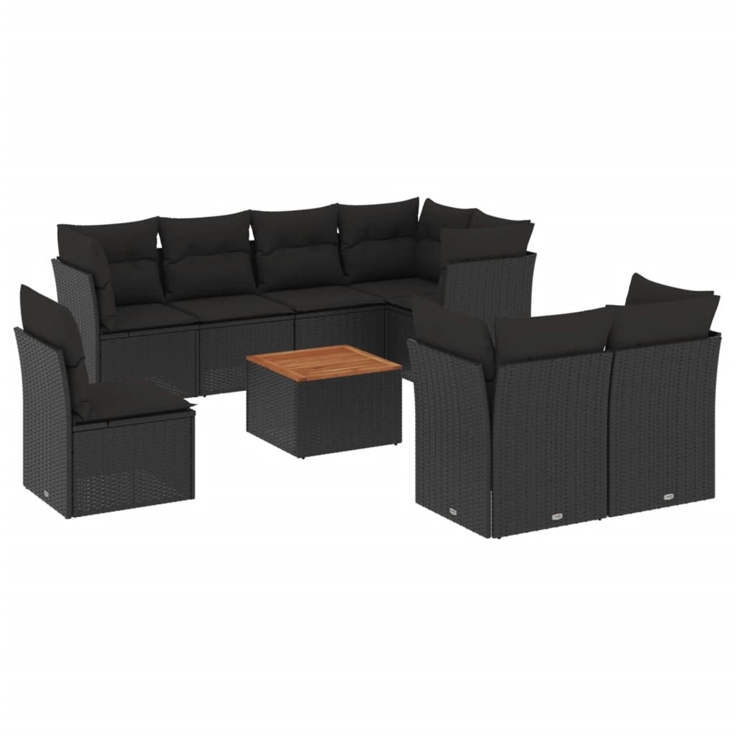 vidaXL 9-tlg Garten-Sofagarnitur mit Kissen Schwarz Poly Rattan Modell 150