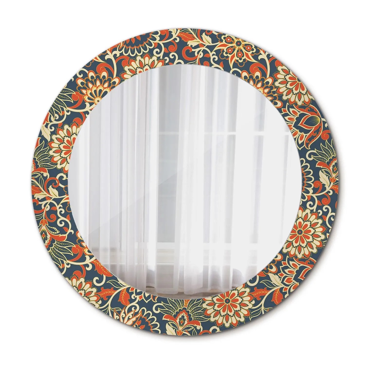 Tulup Bedruckte Spiegel Retro Blumen 60x60 cm Runder Spiegel mit Dekoration Dekorativer Spiegel Spiegel Ornamente