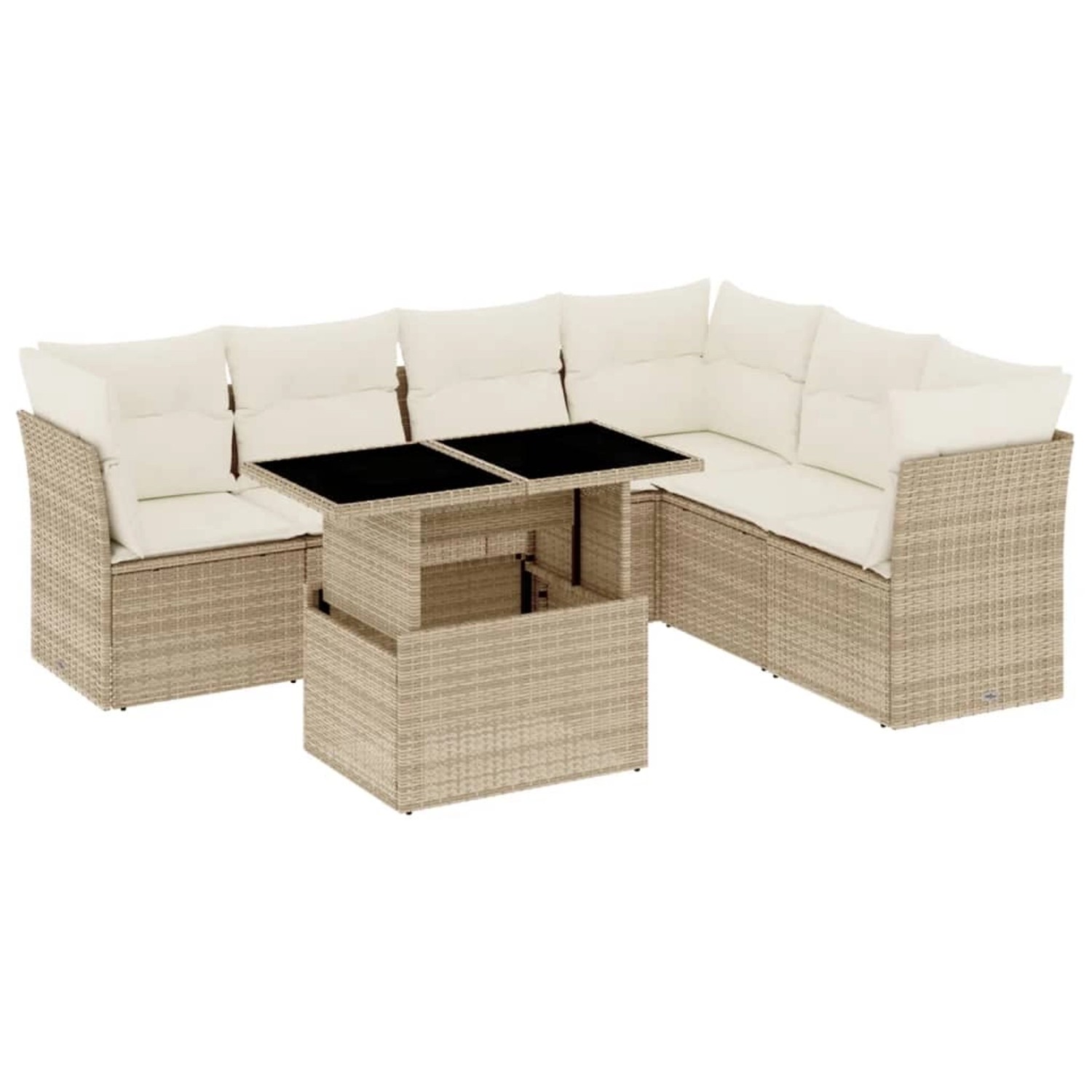 vidaXL 7-tlg Garten-Sofagarnitur mit Kissen Beige Poly Rattan Modell 403