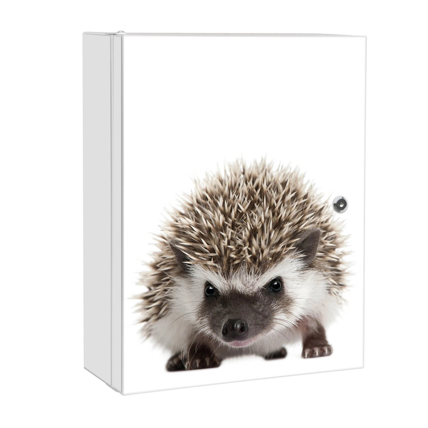 Banjado XXL Medizinschrank Abschliessbar 35x46x15cm Arzneischrank Weiß Aus Metall Mit Motiv Igel