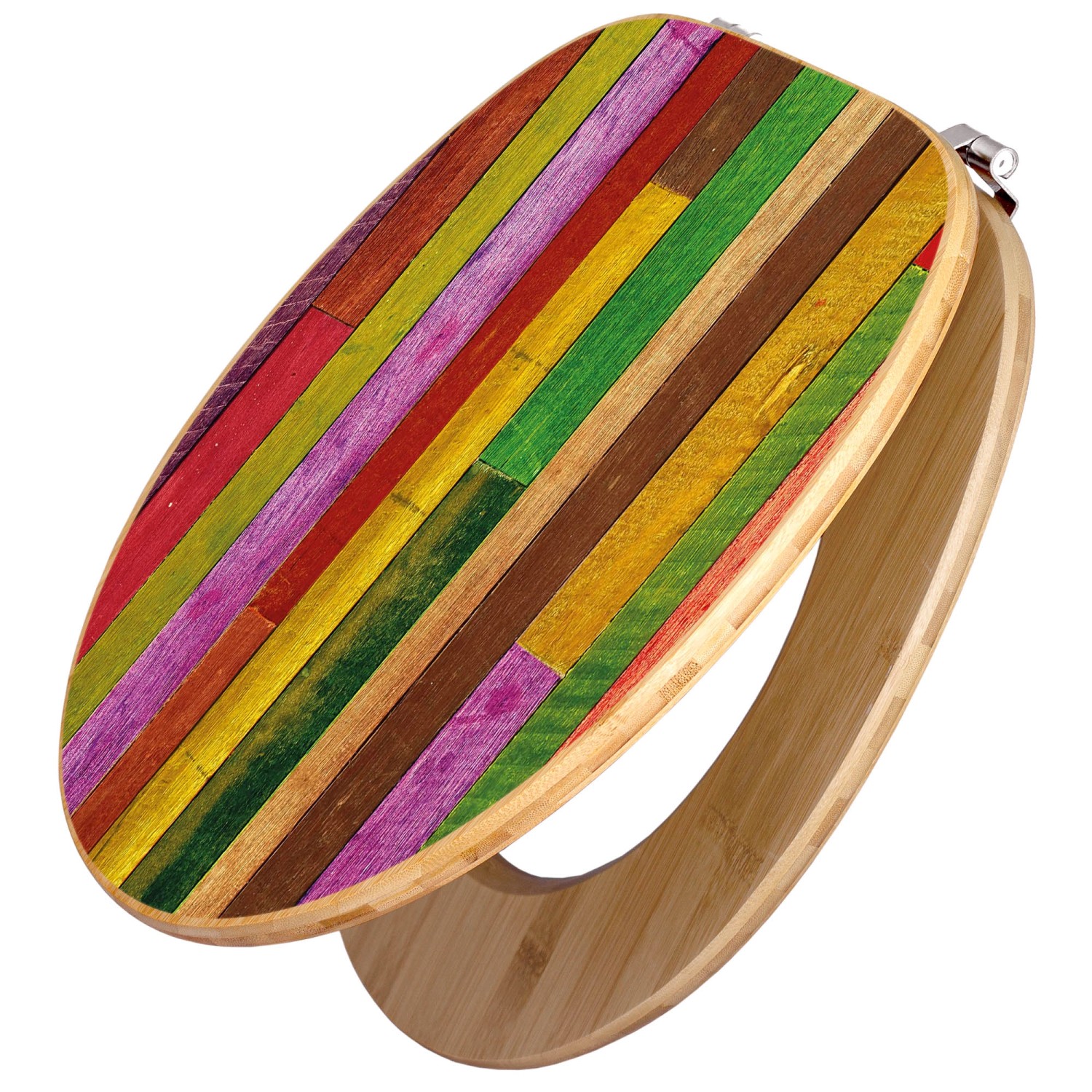 Banjado Design WC Sitz Bambus Toilettendeckel Toilettensitz Bambus Holz Klodeckel WC-Sitz Universal Scharnieren Motiv Holz Collage Bunt