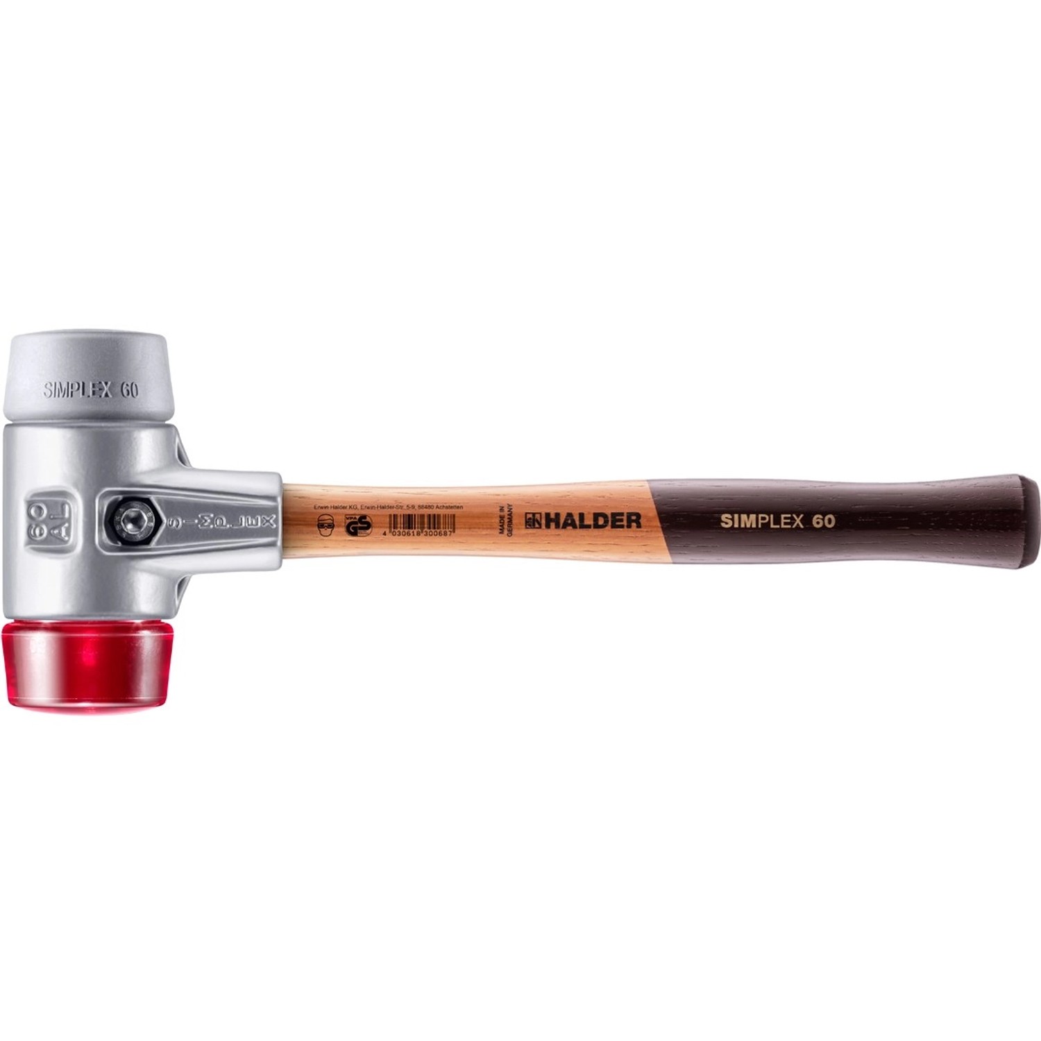 Halder Simplex Schonhammer Ø 60 mm TPE-mid Grau Plastik Rot mit Aluminiumgehäuse