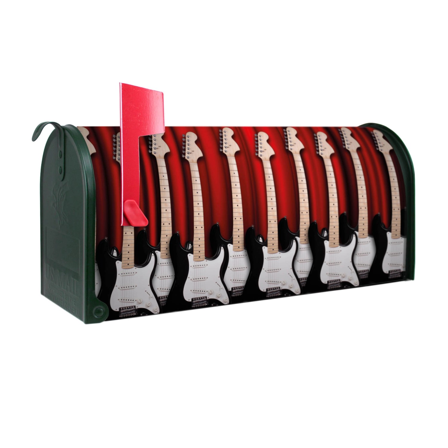 Banjado Amerikanischer Briefkasten Grün 48x22x16cm US Mailbox Letterbox Postkasten Stahl Pulverbeschichtet Motiv E-Gitarren