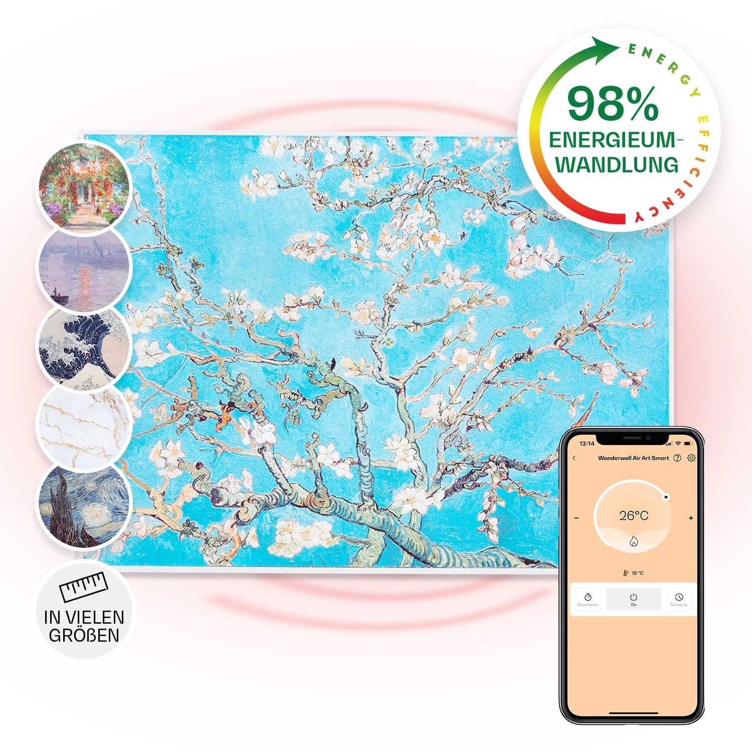 Klarstein Wonderwall Air Art Smart Infrarotheizung 80x60 cm 500 W Wandmontage App-Steuerung Motiv Blüten Weiß