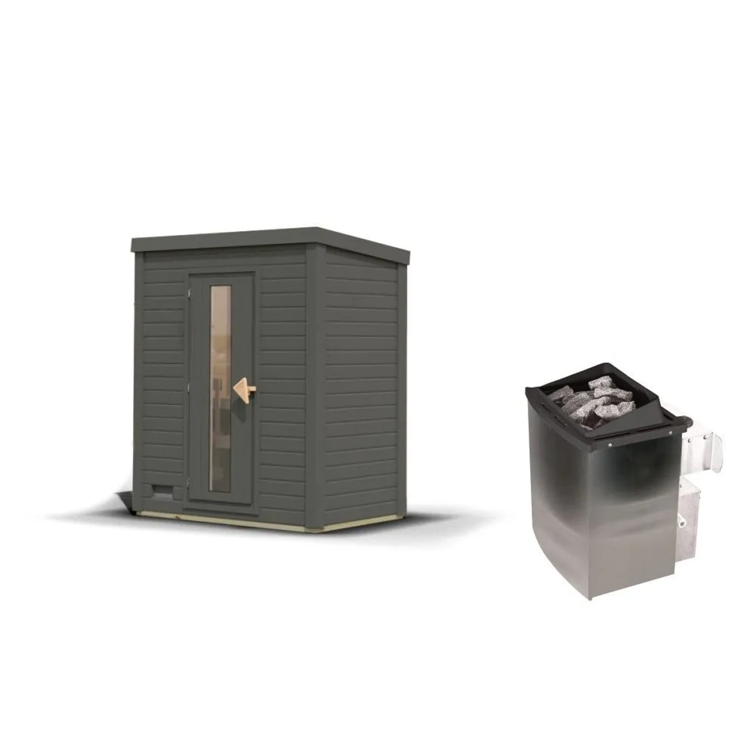 Chillroi 38mm Saunahaus Melo 0 Terragrau mit Ofen 9kW Integrierte Steuerung