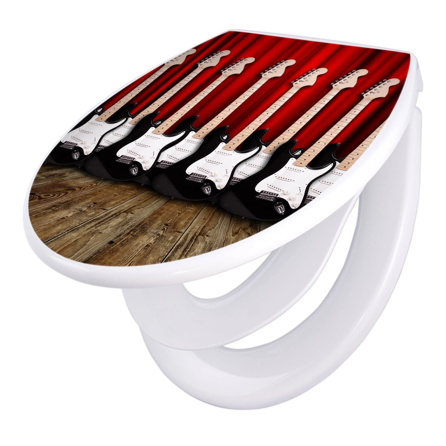 Banjado Familien WC Sitz Mit Absenkautomatik Universeller Klodeckel Mit Kindersitz Hochwertiges Polypropylen Mit Motiv E-Gitarren