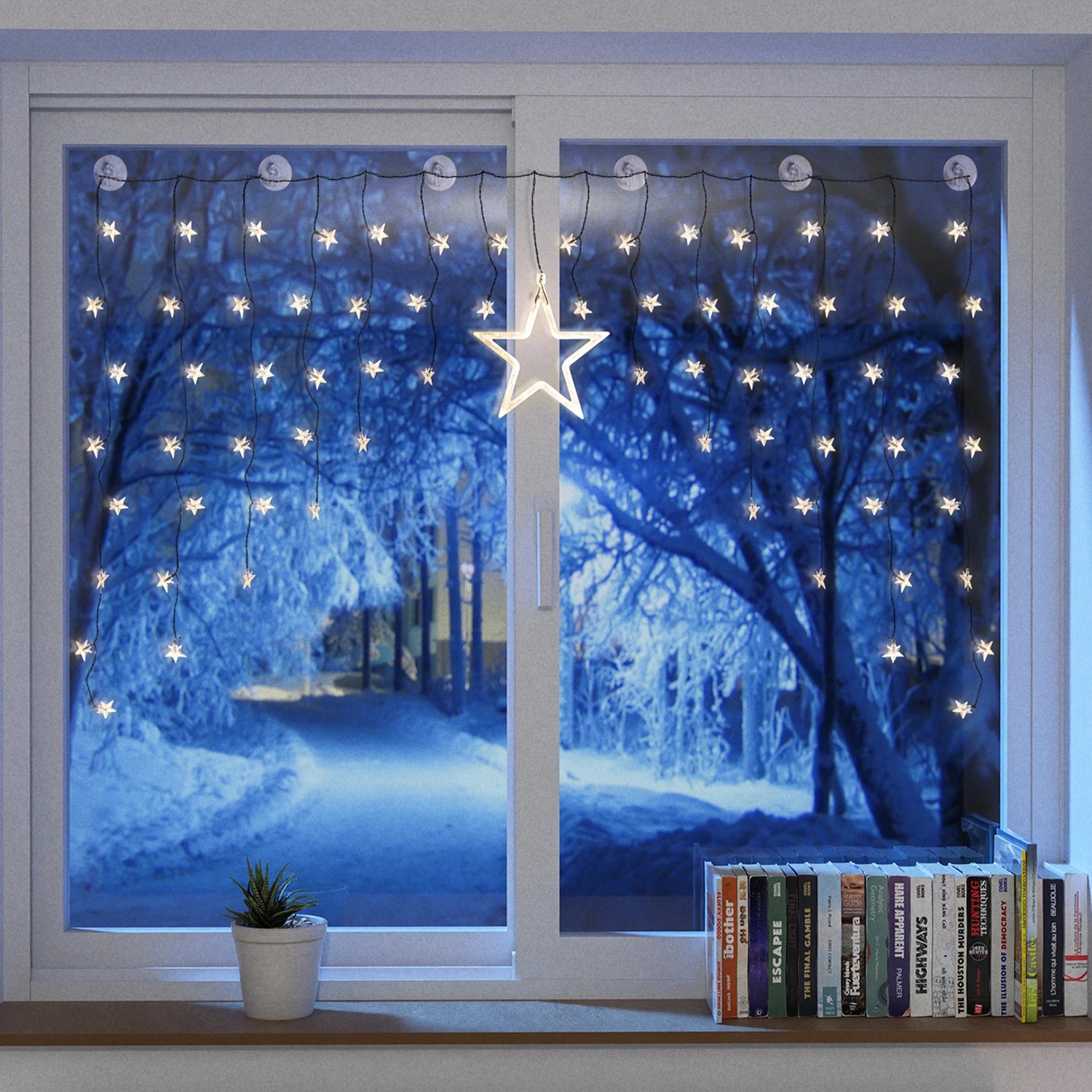 Mojawo Beleuchtete Weihnacht Lichterkette Fensterdeko Sternenvorhang 90 LED Warm Weiß