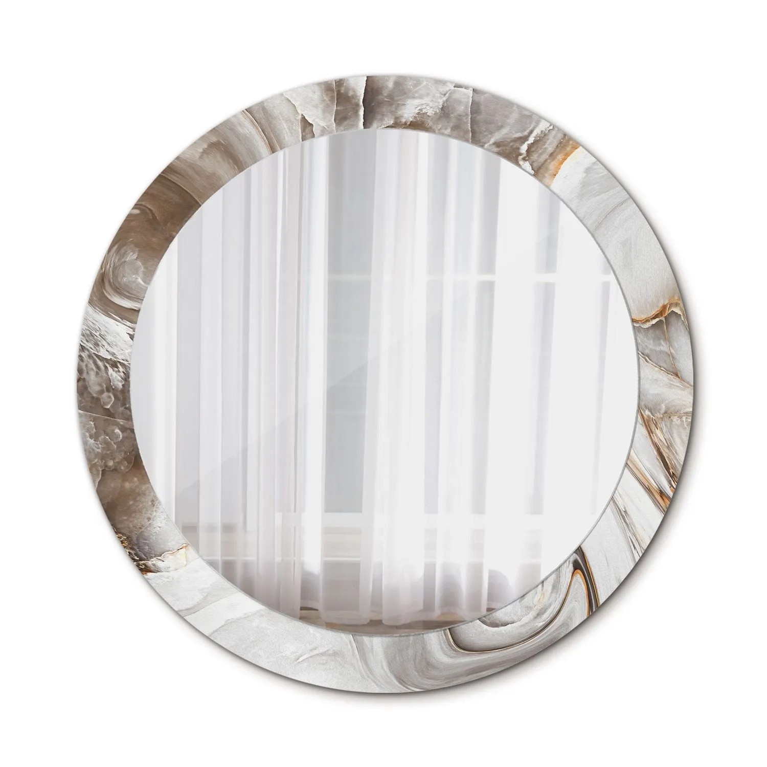 Tulup Spiegel mit Motivdruck Heller Marmor 80x80 cm Runder Spiegel Aufdruck Spiegel Ornament Spiegel Ornamente