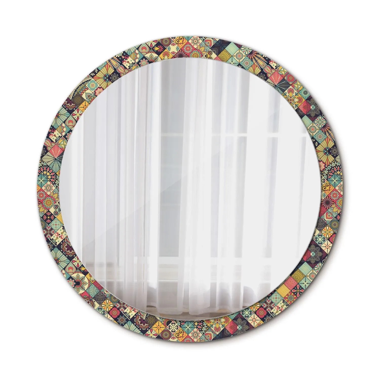 Tulup Bedruckte Spiegel Patchwork Fliesen 100x100 cm Runder Spiegel mit Dekoration Dekorativer Spiegel Spiegel Ornamente