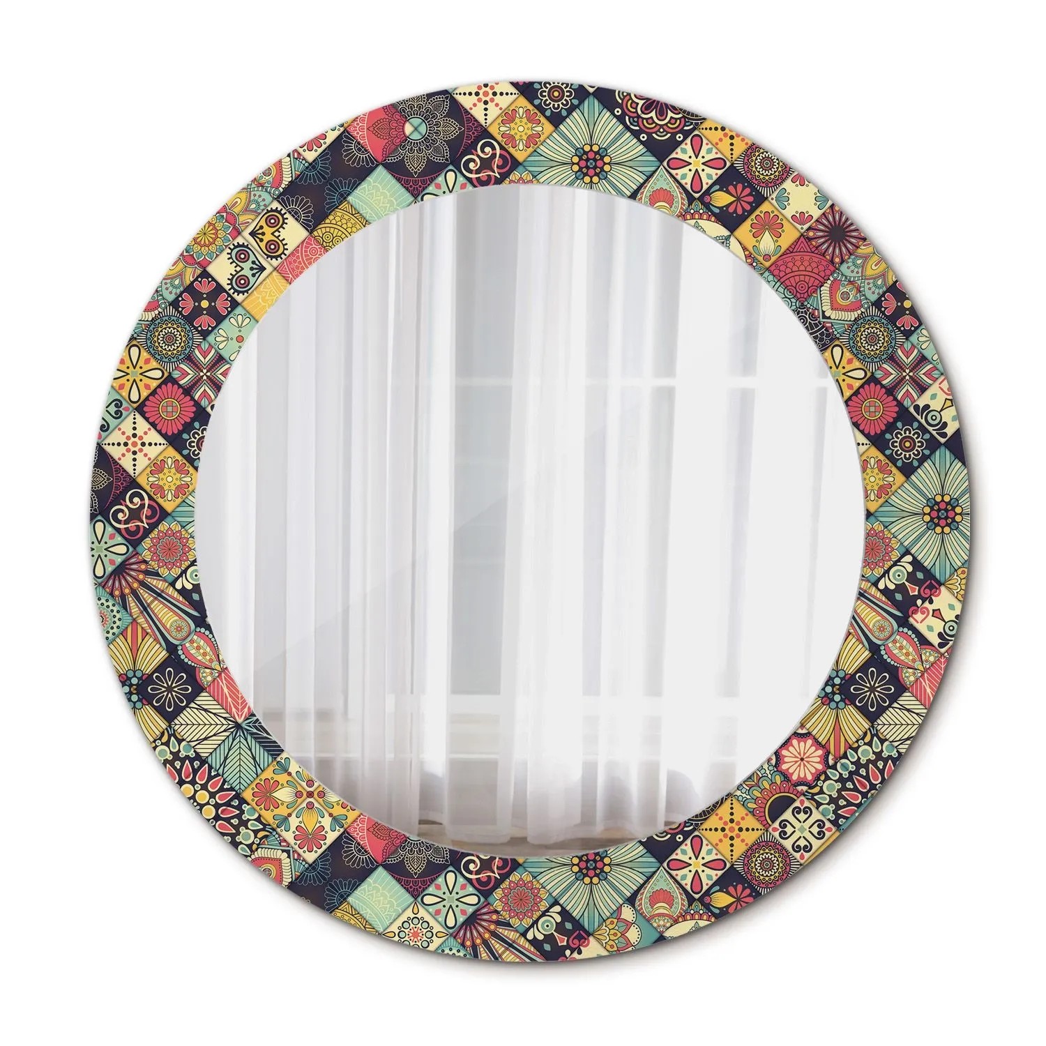 Tulup Bedruckte Spiegel Patchwork Fliesen 60x60 cm Runder Spiegel mit Dekoration Dekorativer Spiegel Spiegel Ornamente