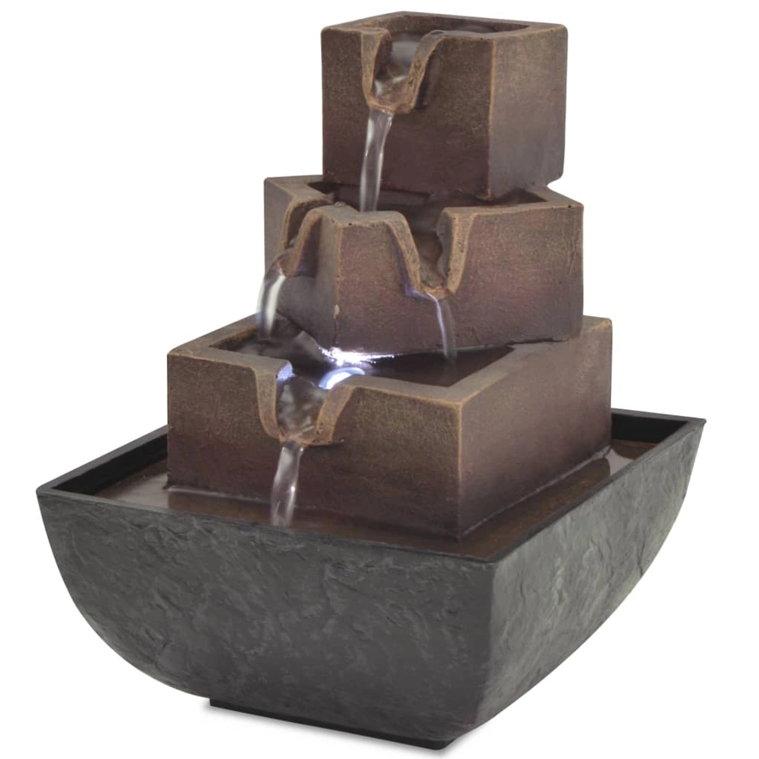 vidaXL Zimmerbrunnen mit LED Polyresin Grau und Braun