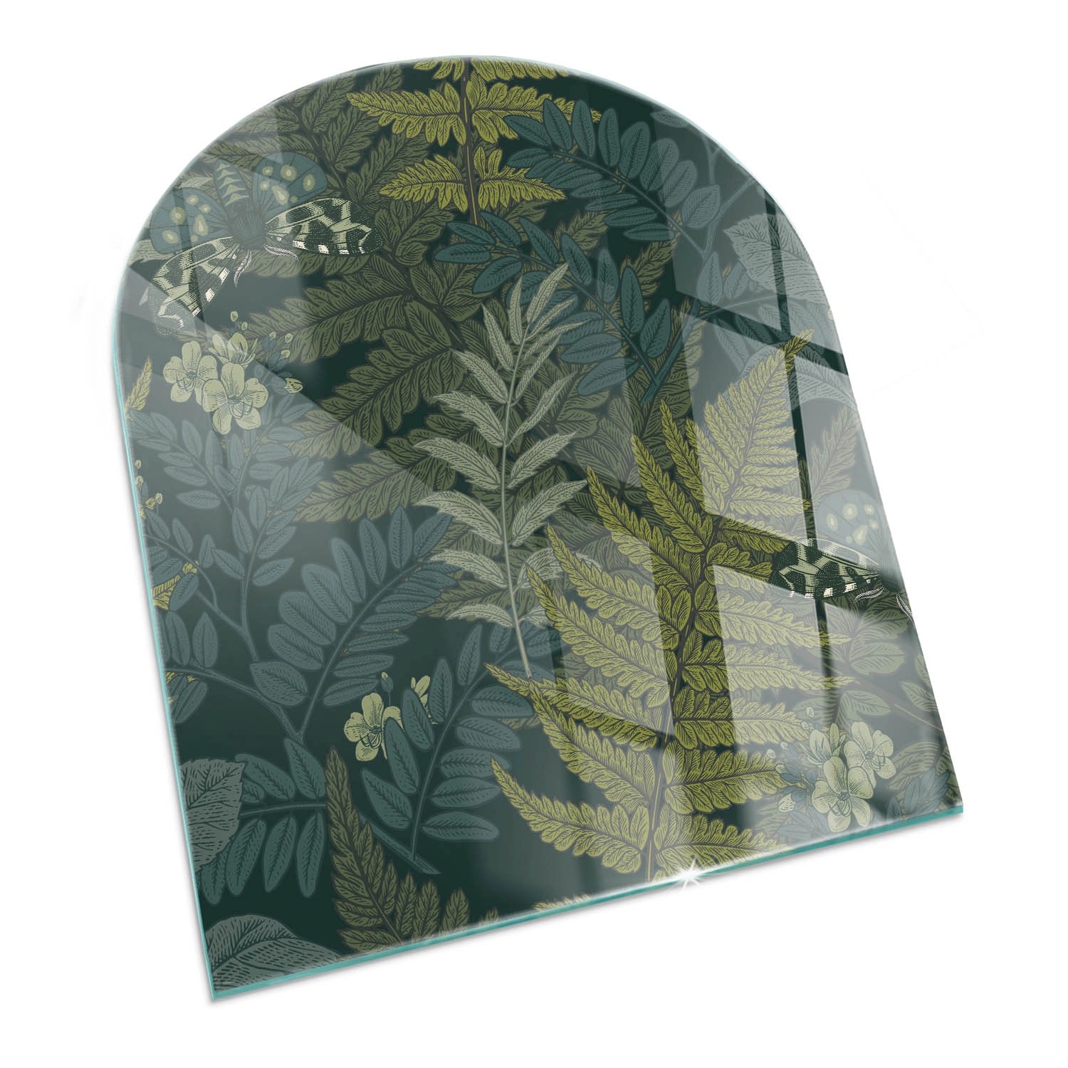 Tulup Glasplatte für Kamin Pflanzenmotive Funkenschutzplatte aus Glas Halbkreis 80x70 cm Grün Glasplatte für Kamin Glas unter Kamin