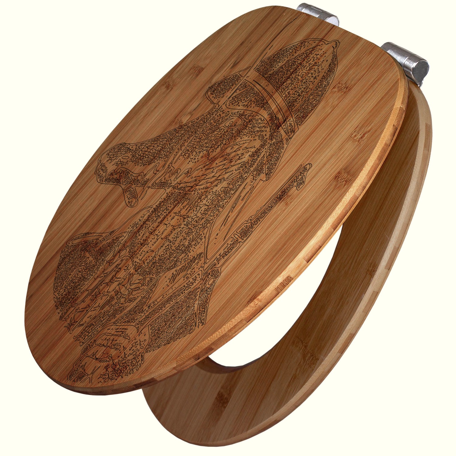 Banjado WC Sitz Bambus Holz Mit Gravur Toilettendeckel Mit Absenkautomatik Klodeckel WC-Sitz Soft Close Mit Motiv Herr Krokodil