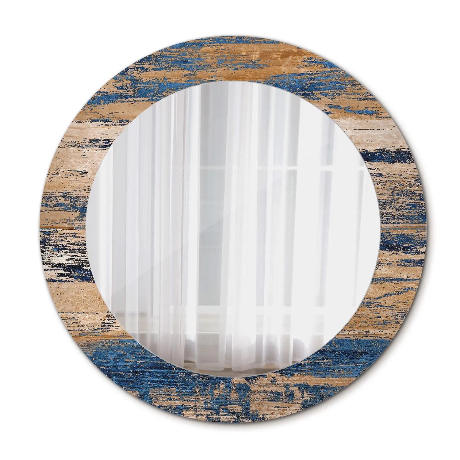 Tulup Bedruckte Spiegel Abstraktes Holz 60x60 cm Runder Spiegel mit Dekoration Dekorativer Spiegel Spiegel Ornamente