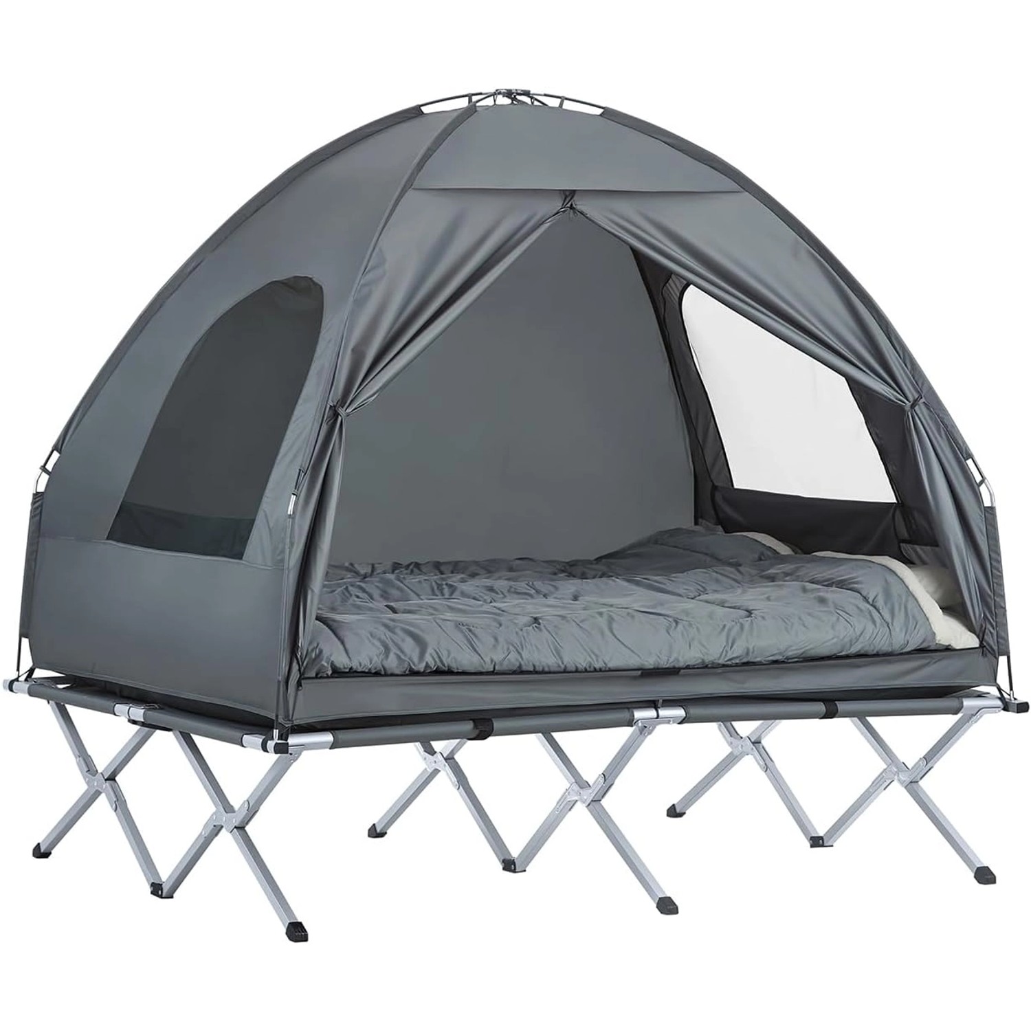 SoBuy Feldbett 4in1-Zelt mit Campingliege 2 Persone Grau OGS32-L-HG SoBuy 4in1-Zelt mit Campingliege für 2 Personen Metall Oxford-Nylon Grau OGS32-L-HG