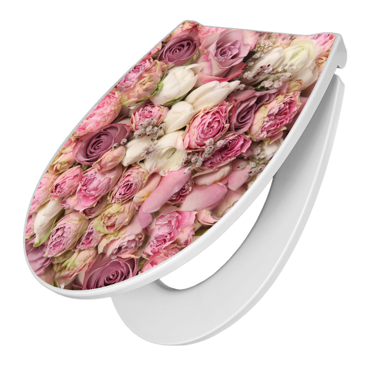 Banjado Premium Toilettendeckel Mit Absenkautomatik WC-Sitz Soft Close Hygienischer Klodeckel Duroplast Mit Motiv Strauss Rosen