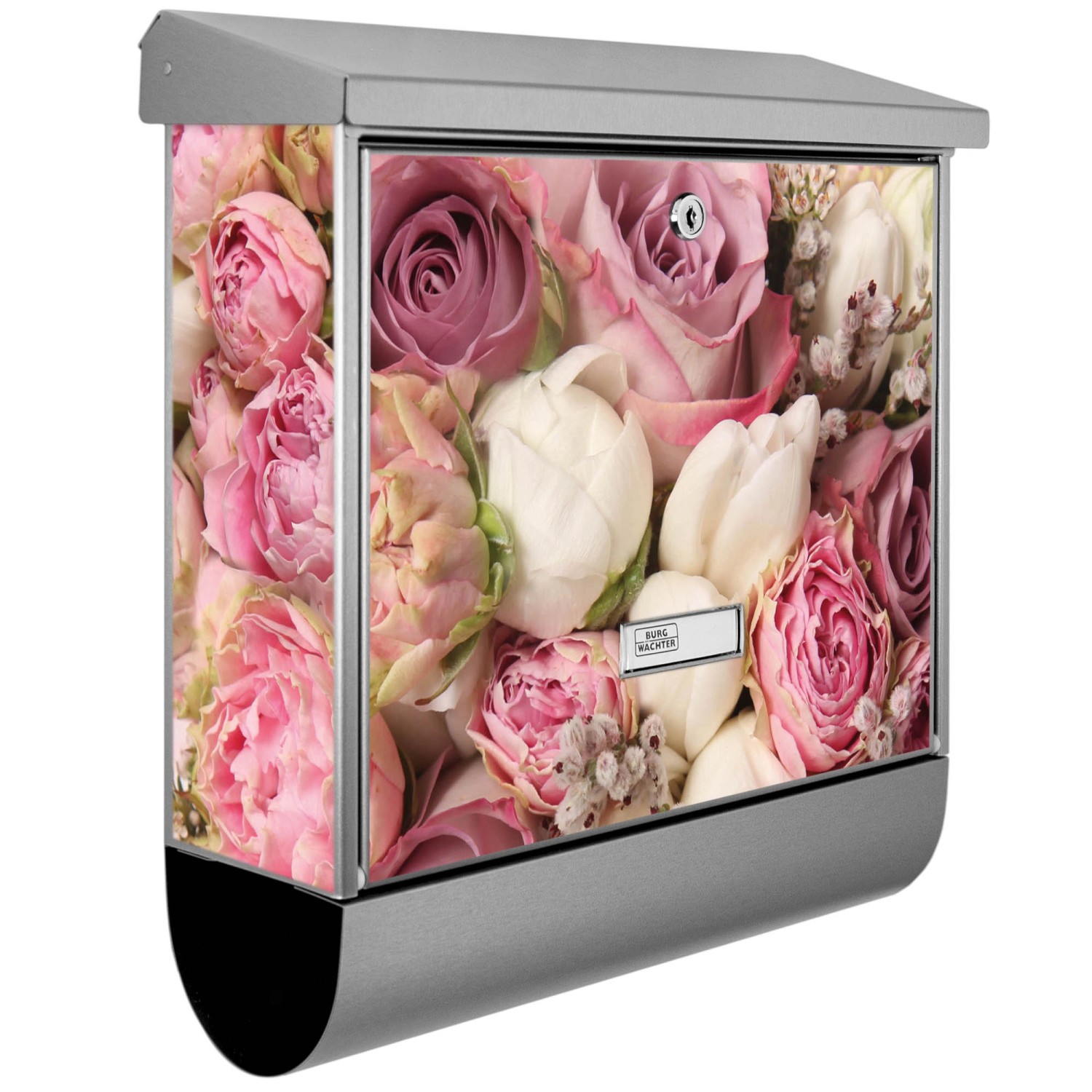 Banjado Briefkasten Edelstahl 38x39x12cm Mit Zeitungsfach Inkl. Montagematerial Motiv Strauss Rosen