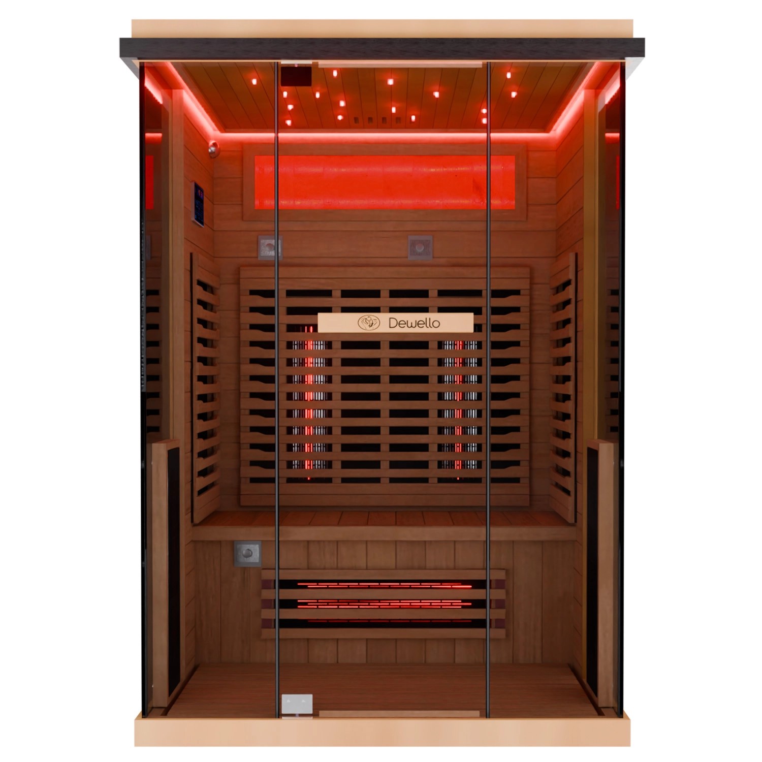 Dewello Infrarotkabine Sauna Kenora 130cm x 105cm 2 Personen Vollspektrum & Karbonstrahler Hemlock