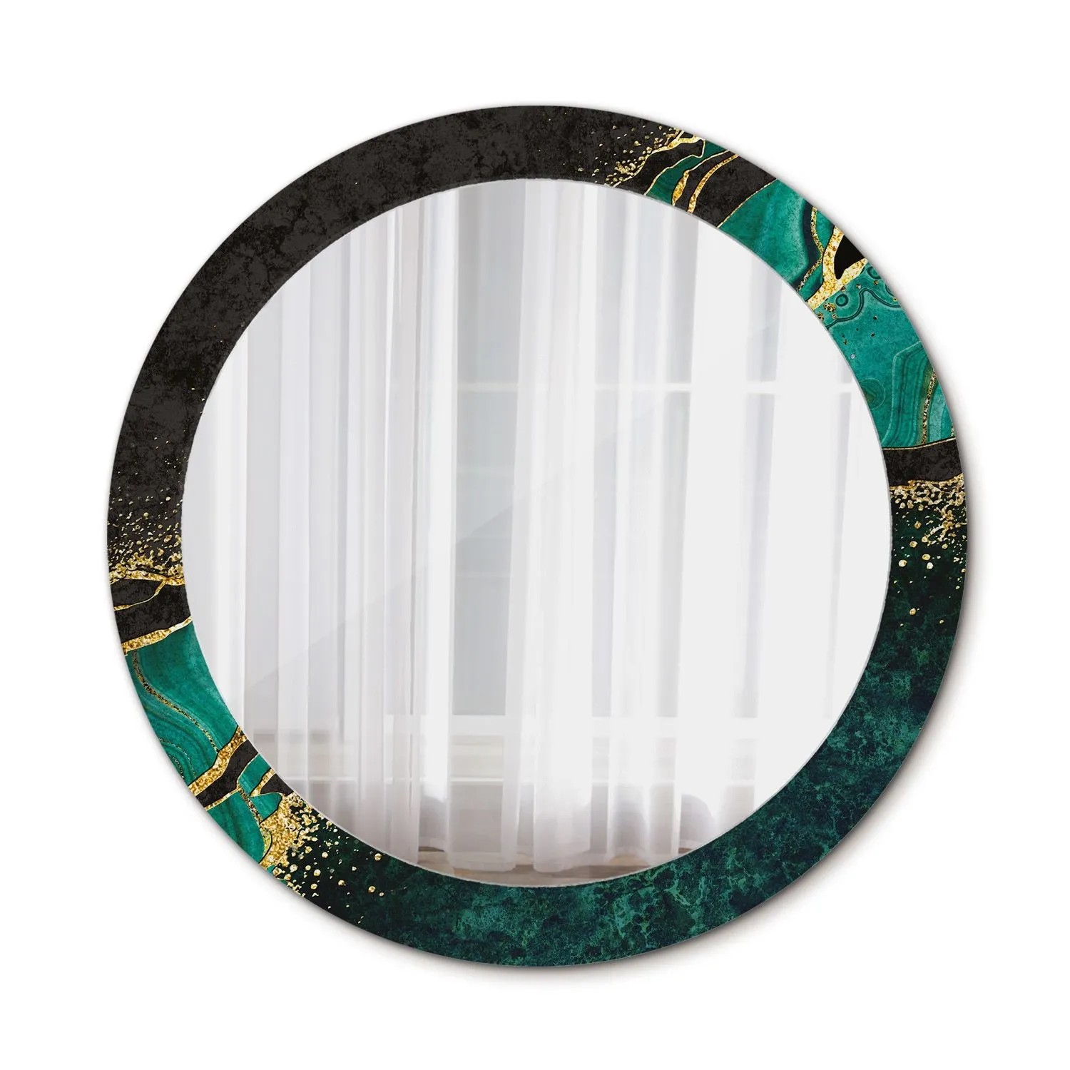 Tulup Spiegel mit Aufdruck Marmorgrün 90x90 cm Runder Spiegel mit Dekorativem Aufdruck Spiegel mit Zierrahmen Spiegel mit Ornamenten