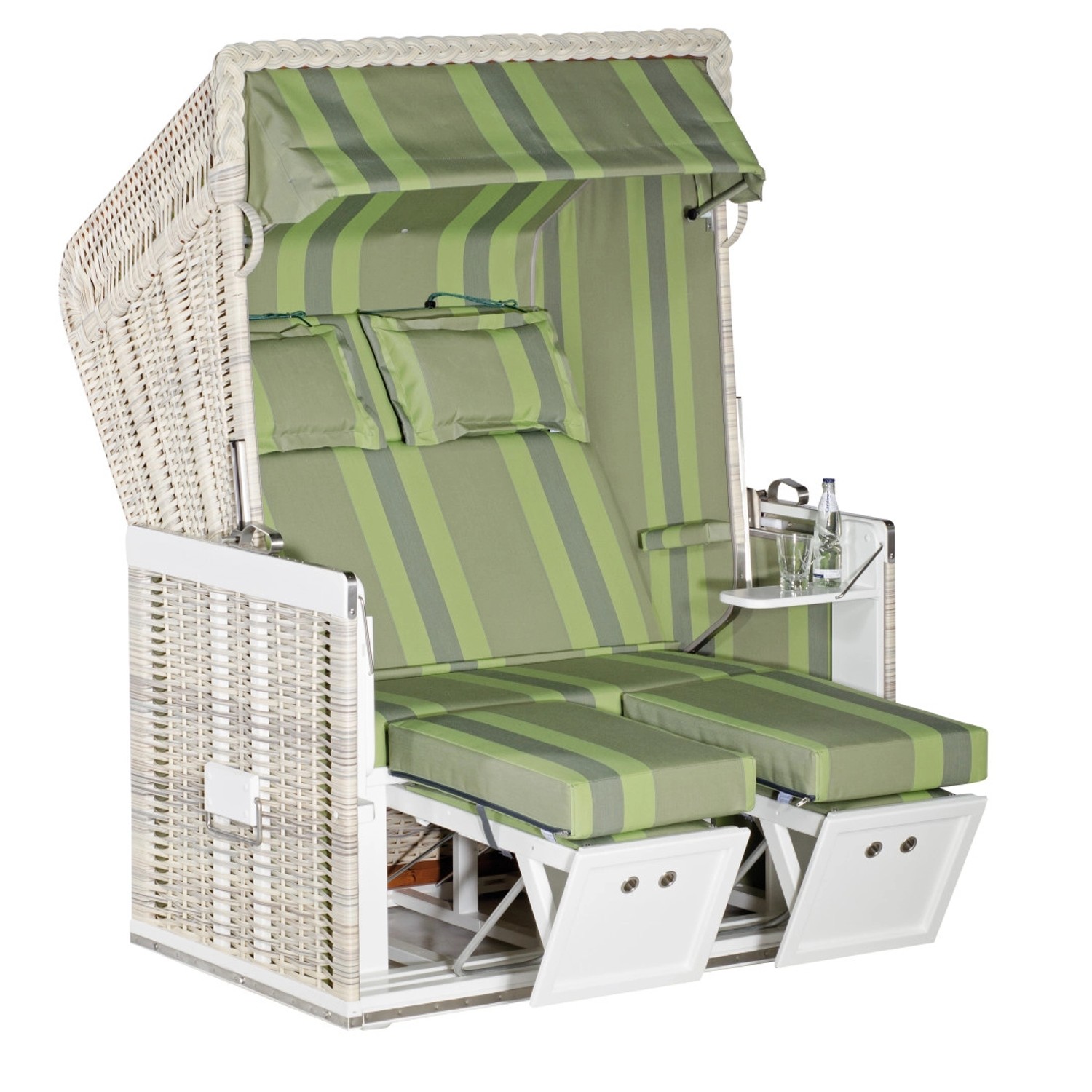 Natur24 Strandkorb Konsul Halbliegemodell 2-Sitzer Antik Weiß