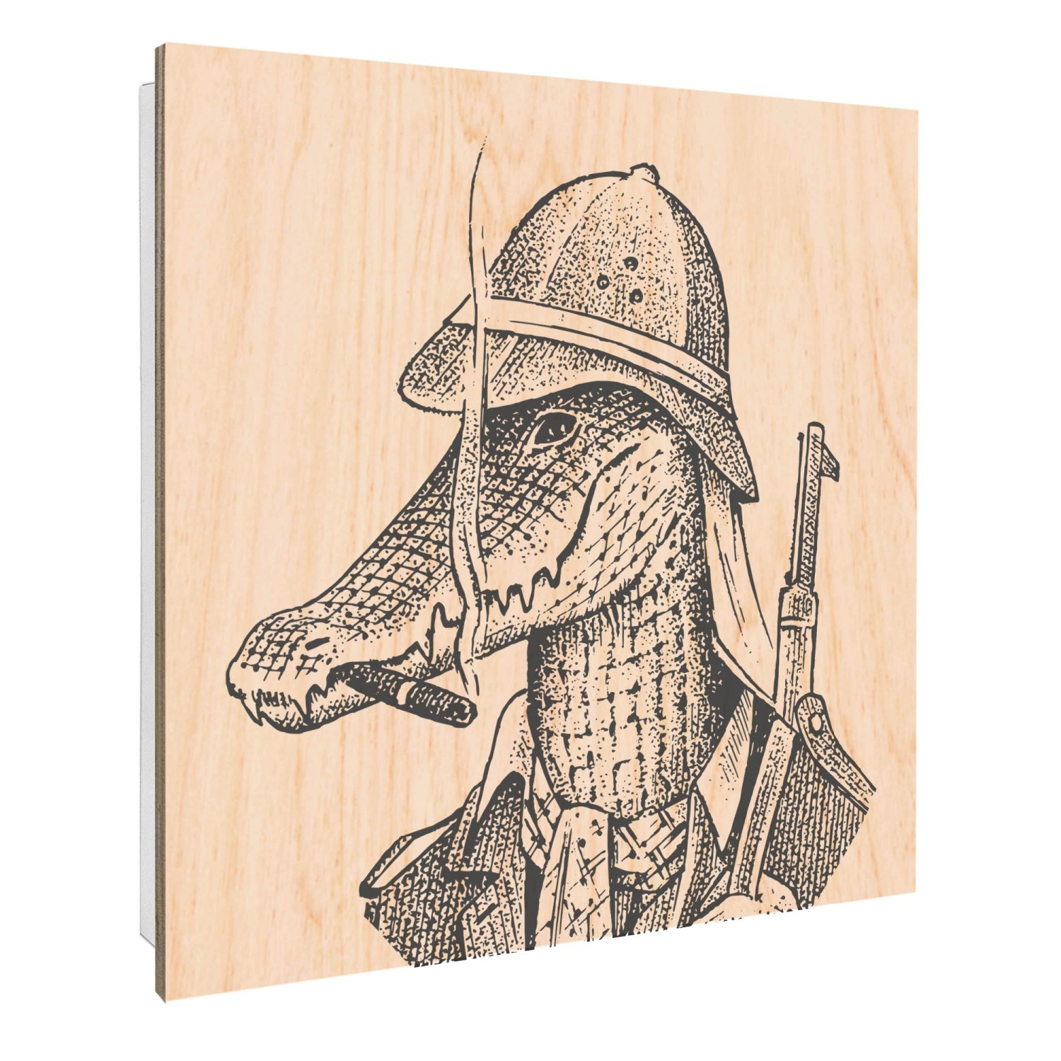 Banjado Großer Schlüsselbox Holz 30x30cm Weiß Scharnier Rechts 50 Haken Schlüsselkasten mit Holzfront Motiv Herr Krokodil 2