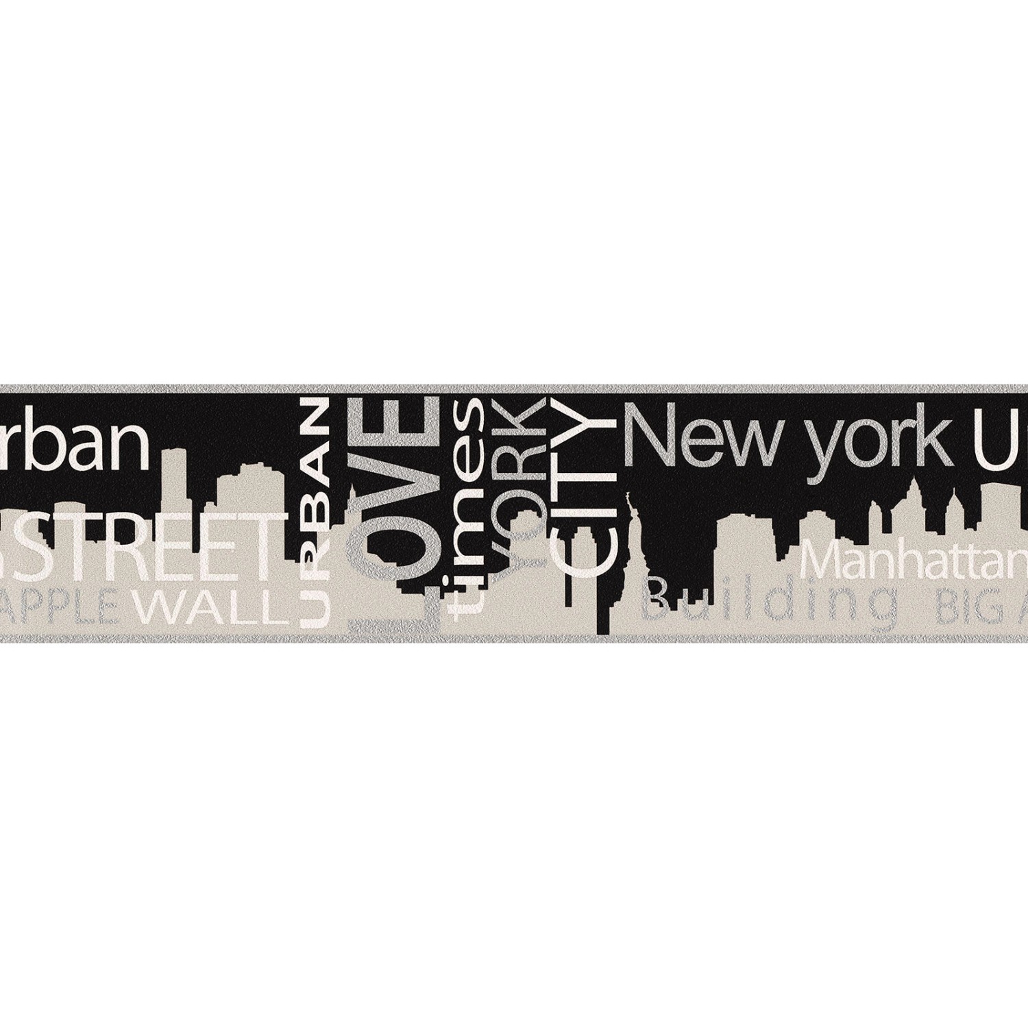 Bricoflor New York Tapetenbordüre Modern Schriftzug Tapeten Bordüre in Schwarz und Grau Ideal für Küche und Jugendzimmer Vlies Wandbordüre mit Vinyl