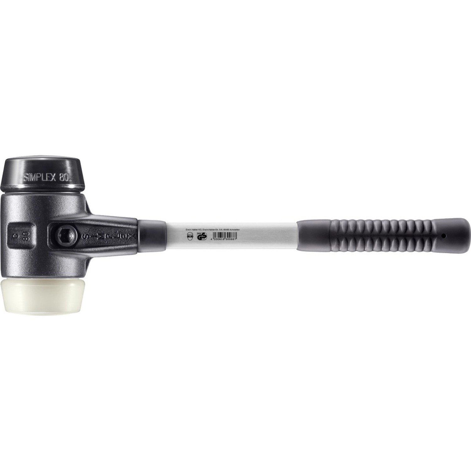Halder Simplex Schonhammer Ø 80 mm Gummi Nylon mit Verstärktem Tempergussgehäuse und FiberglasStiel
