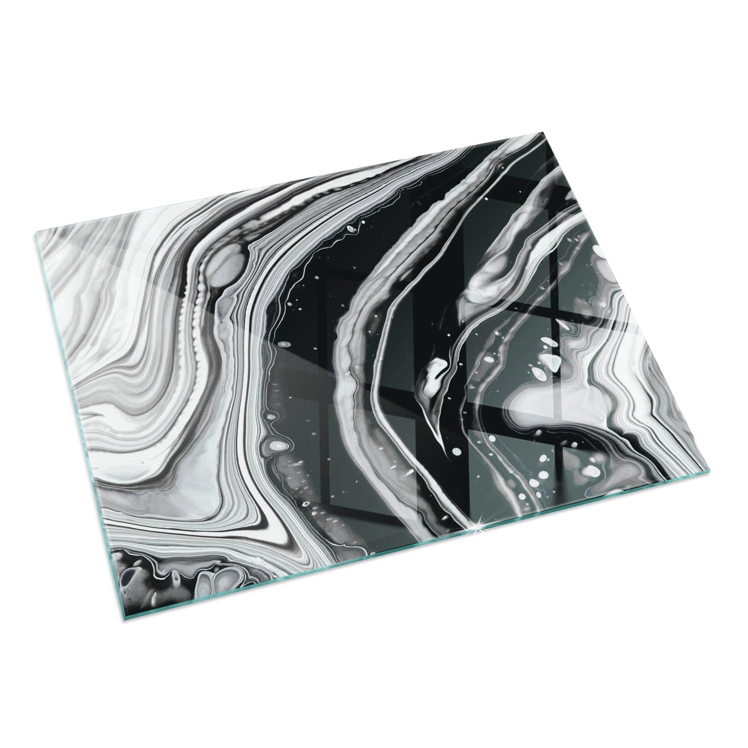 Tulup Glasplatte für Kamin Abstrakte Wellen und Linien Kamin Glasplatte Rechteck 60x40 cm Schwarz und Weiß Glasplatte für Kamin Glas unter Kamin