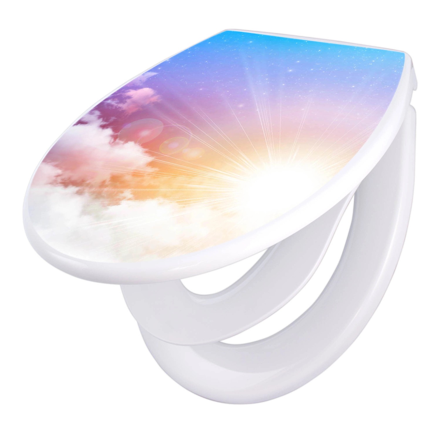 Banjado Familien WC Sitz Mit Absenkautomatik Universeller Klodeckel Mit Kindersitz Hochwertiges Polypropylen Mit Motiv Vögel Am Himmel