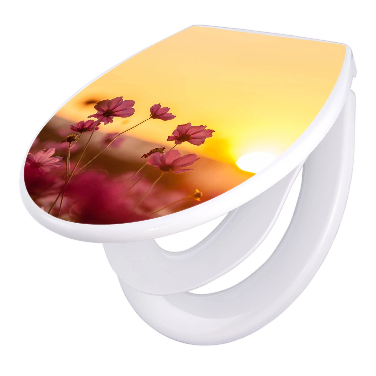 Banjado Familien WC Sitz Mit Absenkautomatik Universeller Klodeckel Mit Kindersitz Hochwertiges Polypropylen Mit Motiv Cosmea Feld